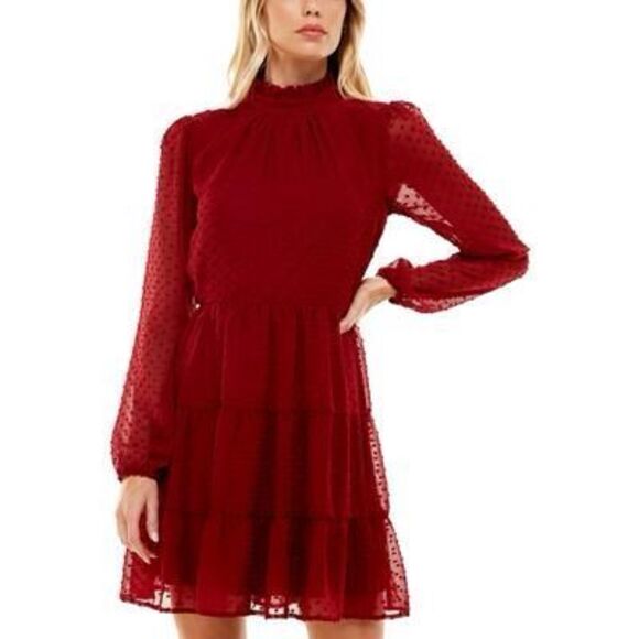 Trixxi Womens Juniors Chiffon Clip Dot Fit & Flare Dress Size S - Picture 1 of 3